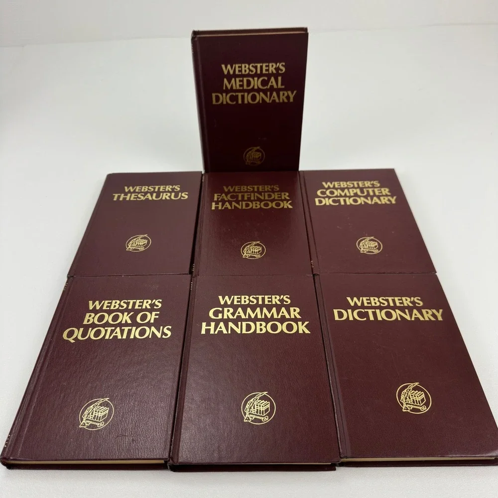 Websters Reference Library 7 Book Set Burgundy Faux Leather Dictionary Thesaurus